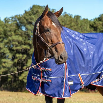 Jeffers Poplar Head Origin 600 Denier Turnout Blanket | 240 Gram Polyfill | Waterproof, Breathable, Horse Blanket for Cold Weather | Navy with Star Print, Adjustable Straps, Fits 78" - size: 78 in
