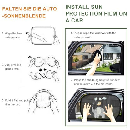 2 PCS Car Window Shades, Static Cling Auto Side Window Sunshade Cover with Cute Animal Pattern, Breathable Mesh Screen Sun & UV Protection Cover for Most Car Windows