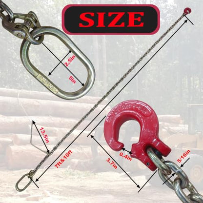 10FT 2 T Choker Chain with Choker Hook & 13.5" Steel Probe Stake, Heavy Duty Skidding Tow Chain for Tractor, ATV, UTV, Tree Dragging Forestry Log Removal【10FT *2 Ton 】 - size: 10FT