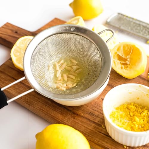 HIC Kitchen Fine Mesh Strainer, 6-Inch, Stainless Steel And Silicone | Support Handle, Silicone Comfort Grip, Fine Mesh Filtration, Non-Reactive, Dishwasher Safe - size: 6-Inch