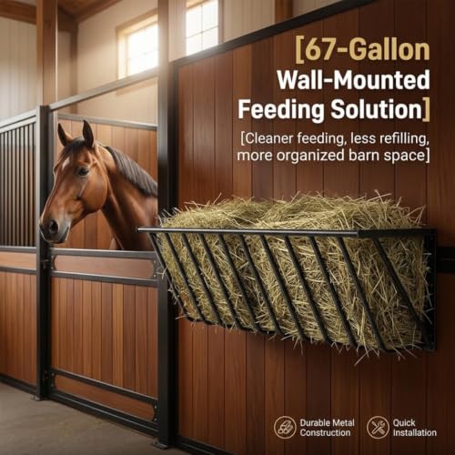 Goat Hay Feeder Wall Mount, Livestock Hay Rack - Space Saving Barn Feeder for Horses, Sheep, Goats