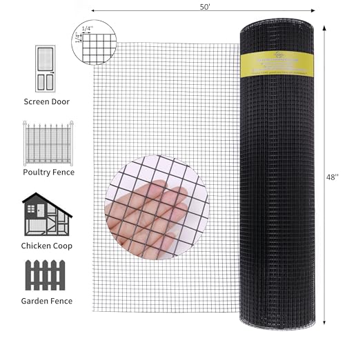 Black PVC Coated 1/4" Hardware Cloth 48"x50' 23G Chicken Wire Fencing - size: New 1/4inch 48''×50'