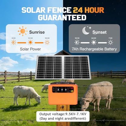 30 Miles/48km Solar Electric Fence Charger 0.3J-1.5J Adjustable,656ft Electric Fence Polywire 50Pcs Electric Fence Insulators&1 Insulated Sleeve
