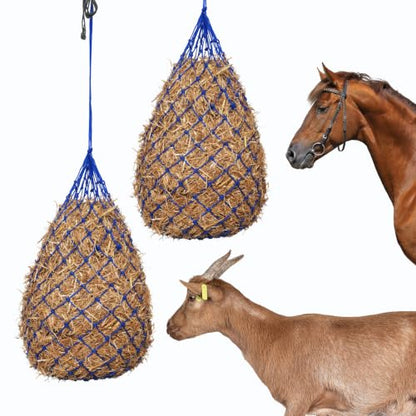Slow Feed Hay Nets for Horses, 2 Pack, 40 Inch, 2 Inch Holes, Blue - color: Blue