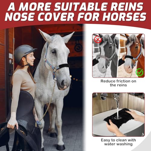 Fleece Halter Covers for Horses, Artificial Rabbit Fur Soft Padded - size: Black 8.6In