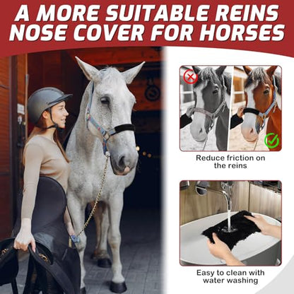 Fleece Halter Covers for Horses, Artificial Rabbit Fur Soft Padded - size: Black 8.6In