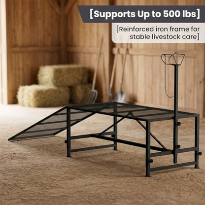 Heavy Duty Goat Stand with Ramp, Sheep Shearing Stand for Farms Barns Grooming Areas, Adjustable Goat Milking Stand with Ramp for Daily Animal Care