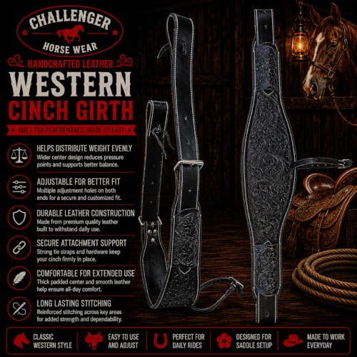 Horse Floral Tooled Leather Rear Flank Saddle Cinch Billets 97101 - color: Black