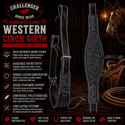 Horse Floral Tooled Leather Rear Flank Saddle Cinch Billets 97101 - color: Black