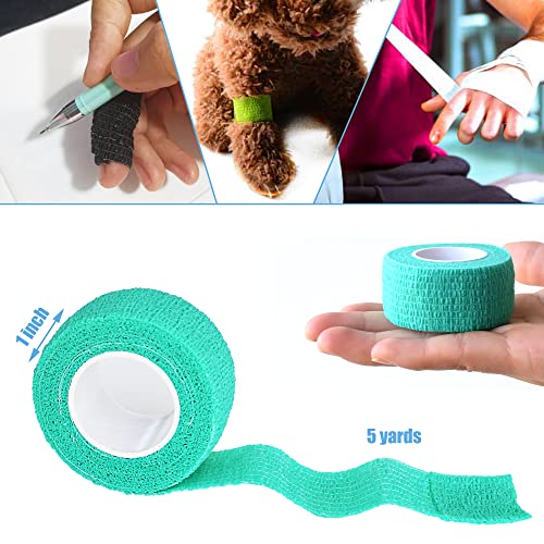 1 Inch Self Adhesive Bandage Wrap, 9 Pack, Middle Green - color: Middle Green, size: 1 Inch