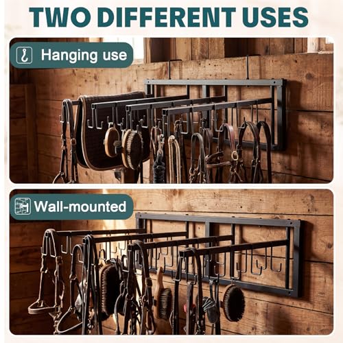 40 Hook Horse Tack Rack Heavy Duty Metal Bridle Organizer with 4 Swivel Arms, Wall Mount & Stall Rail Hanging Storage for Bridles Halters Reins Equestrian Barn Stable Equipment