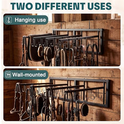 40 Hook Horse Tack Rack Heavy Duty Metal Bridle Organizer with 4 Swivel Arms, Wall Mount & Stall Rail Hanging Storage for Bridles Halters Reins Equestrian Barn Stable Equipment