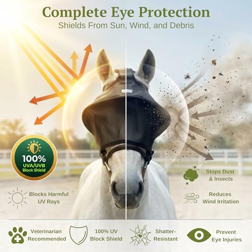 Horse Fly Mask Visor with UV Shield, Adjustable Fit for Riding