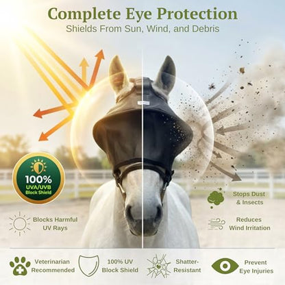 Horse Fly Mask Visor with UV Shield, Adjustable Fit for Riding