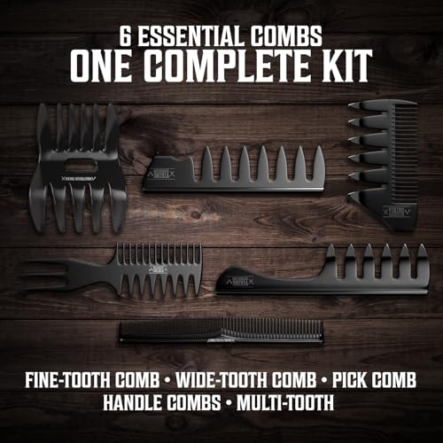 Viking Revolution Professional Hair Styling Combs for Men - 6 Piece Set | Anti-Static & Durable Design - For Styling, Texturizing & Detangling - Easy to Clean - Professional Grade