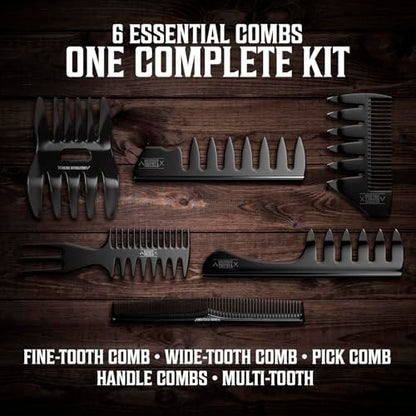 Viking Revolution Professional Hair Styling Combs for Men - 6 Piece Set | Anti-Static & Durable Design - For Styling, Texturizing & Detangling - Easy to Clean - Professional Grade