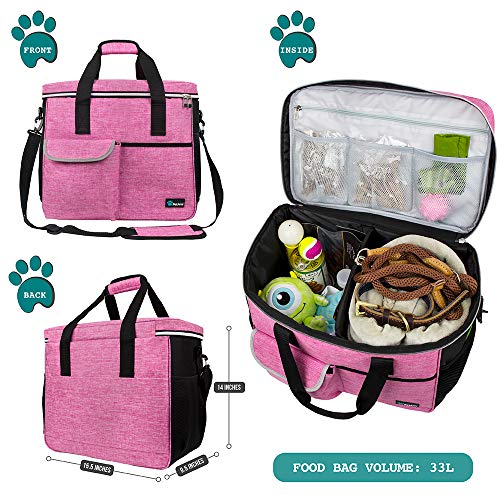 PetAmi Dog Travel Bag Organizer, Pet Supplies Tote Diaper Bag, Pink Large - color: Pink, size: Large - 15.5"L x 9.5"W x 14.0"H