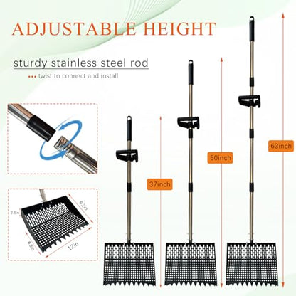 12Inch Chicken Poop Scooper 2-in-1 Coop Scoop with Adjustable Stainless Steel Handle (24-64'') Chicken Coop Rake Sand Sifting Chicken Coop Shovel for Farm Livestock Cleaning Tool