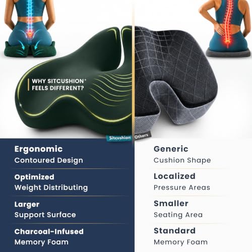 Seat Cushion for Tailbone Pain Relief, Extra Large Office Chair Cushion | Extra Large Office Chair Cushion for Healthy Sitting Posture, Sciatica Pain Relief Pillow With Extra Cover (Green - color: Green & Dark Gray