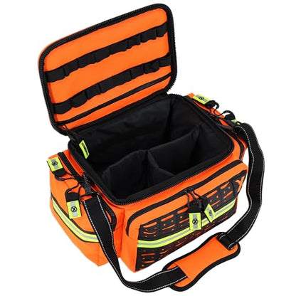 Lightning X Medium First Responder EMT Bag | LXMB25 | w/Reflective, Shoulder Strap & Zippered Compartments for First Aid + Trauma Supplies - Orange - color: Orange