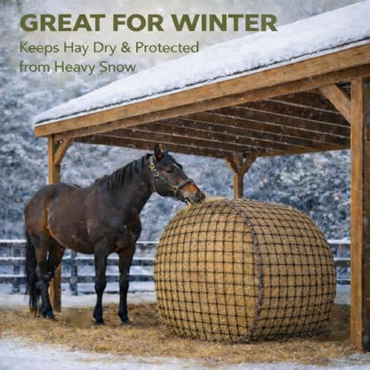 6x6 ft Round Bale Hay Net – Slow Feeder for Horses & Livestock, Extra Dense 2" Knotless Holes, Durable & Healthy Feeding Solution - size: 6 x 6 ft