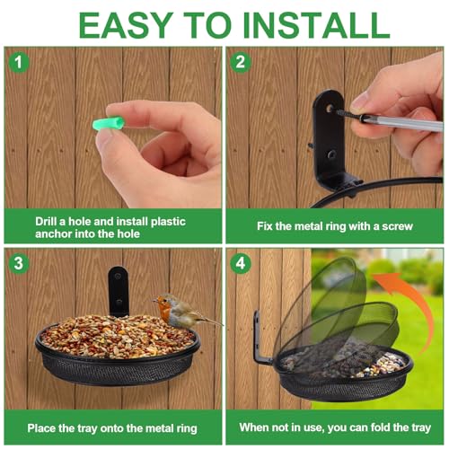 2 Fence Bird Feeder Trays - Outdoor Tree Mounted Wild Bird Bath, 7” in Diameter Feeders with Heavy-Duty Iron Rings, Installed on Wooden Fences, Trees, Decks, Indoor and Outdoor Walls