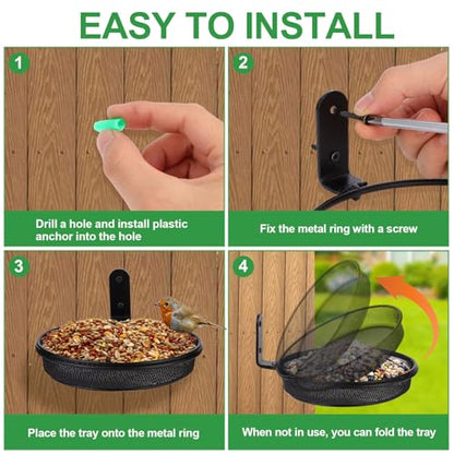 2 Fence Bird Feeder Trays - Outdoor Tree Mounted Wild Bird Bath, 7” in Diameter Feeders with Heavy-Duty Iron Rings, Installed on Wooden Fences, Trees, Decks, Indoor and Outdoor Walls
