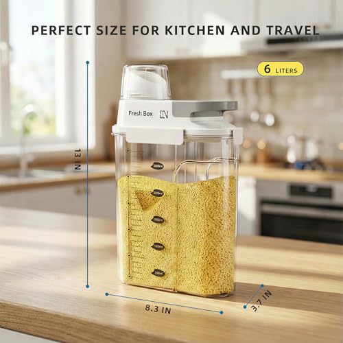 Rice Storage Container Grain Dry Food Flour Bin, Pet Dog Cat Food Dispenser with Measuring Cup, BPA-Free Clear Plastic Kitchen and Pantry Sugar Organizer (5.5, Pounds)