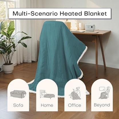 Electric Heated Blanket 62"x84" Twin Size-Teal Green | Safe All Night, Dual-Sided Microplush Sherpa for Bedroom Use, 4 Heat Settings & 10 Hours Auto Off, Machine Washable - color: 04-teal, size: Twin(62"x84")