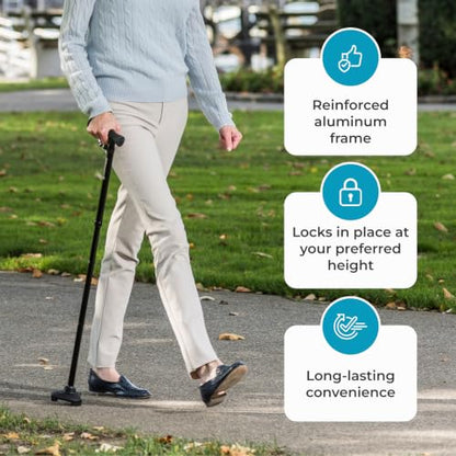 HurryCane Freedom Edition Foldable Walking Cane with T Handle - color: Black, size: 1 Count (Pack of 1)