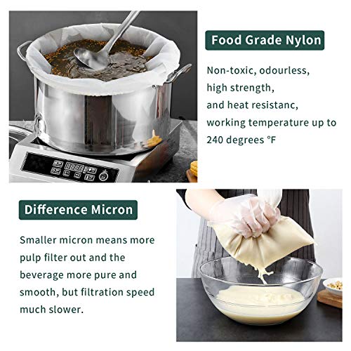 12"x18" Nylon Mesh Strainer Bags for Almond Nut Milk, Greek Yogurt, Home Beer Wine Brewing 180 Micron - size: 12"x18" Brew Bag - 180Micron