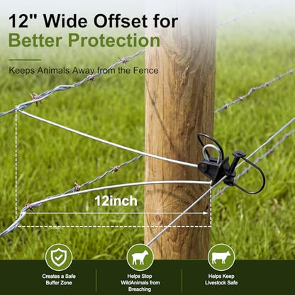 Pangda 12 Pcs 12 Inch Offset Electric Fence Wire Insulators Black Post Pinlock Insulator Post Clips for Tape Rope Electric Wire Animal Agricultural Farm Garden