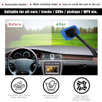 Ohleats Car Windshield Cleaning Tool, Microfiber Window Cleaner with 4 Washable and Reusable Cloth Pad & Long Handle, Auto Glass Wiper Cleaning Kit with Spray Bottle, Car Accessories - size: 6×4 inches