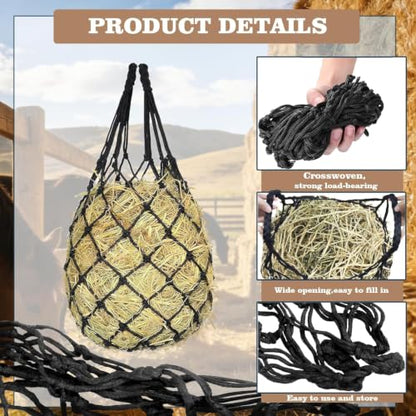 2PCS Slow Feed Hay Nets for Horses | Hanging hay feeders for stalls, trailers and travel; slow-feed design - color: Grey
