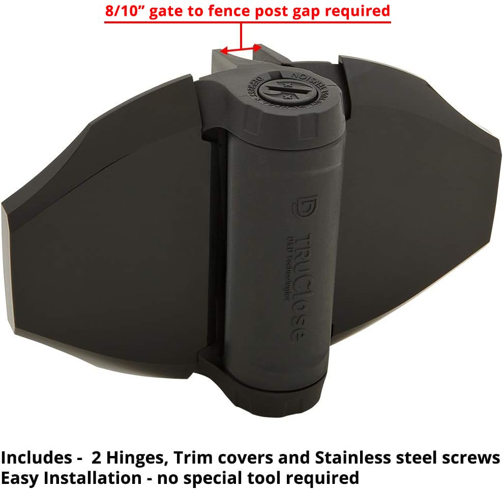 D&D TCHD2L2S3BTS TruClose Heavy Duty Gate Hinge Square Gates, Black, 2 pcs - size: Fixed gate gap is 8/10” – gap = gate frame to post