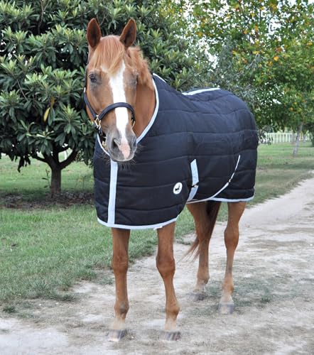 Jeffers Equine Closed Front Horse Stable Blanket, 72 Inch – Warm Insulated Stall & Barn Layer, Lightweight Polyfill Winter Blanket for Horses, Indoor Use, Travel, Grooming – Black Silver - size: 72 in