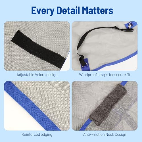 Horse Fly Sheet – UV Protection Breathable Mesh Summer Horse Rug, Lightweight Horse Sheet for Real Horses, Spring/Summer Turnout Sheet with Belly Wrap, Detachable Neck Cover (US 78IN (EU 145cm)) - size: US 78IN (EU 145cm)