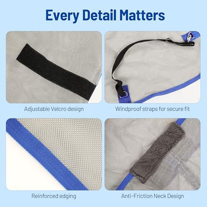 Horse Fly Sheet – UV Protection Breathable Mesh Summer Horse Rug, Lightweight Horse Sheet for Real Horses, Spring/Summer Turnout Sheet with Belly Wrap, Detachable Neck Cover (US 72IN (EU 135cm)) - size: US 72IN (EU 135cm)