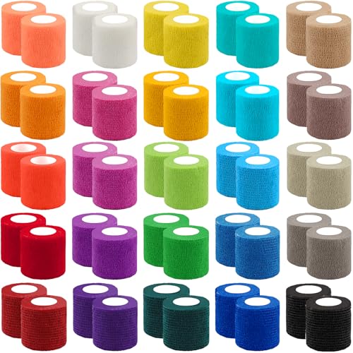 BQTQ 50 Rolls Self Adhesive Bandage Wrap 2 inch Self Adherent Tape(Rainbow) - color: Rich Color, size: 2 Inch