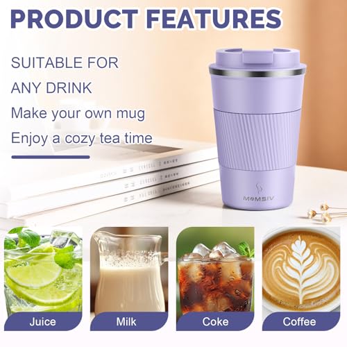 MOMSIV 12oz Travel Coffee Mug, Insulated Coffee Cup with Leakproof Lid - color: B-Purple Taro-12oz