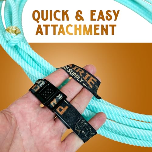 Prairie Horse Supply Rope Holder Strap for Saddle - Elastic Nylon 3/4 x 15 Inch - Western, Roping, Trail Saddles - Fits 3/8 to 5/8 Lariat Rope - Black