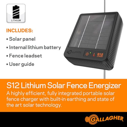 Gallagher S12 Solar Fence Charger | Solar Electric Fence Energizer | 4 Miles of Protection | For Livestock, Goats, and Small Pastures | 3-Year Warranty And U.S. Support