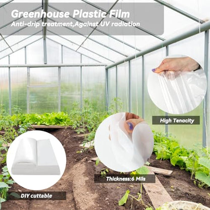 Greenhouse Plastic Sheeting 24' x 100' 6 Mil, Clear UV Resistant Heavy Duty Polyethylene Film, Thick Greenhouse Cover for Garden, Farm, Agriculture - size: 24x100 FT