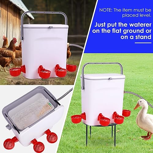 Automatic Chicken Waterer with Float Valve, Hose, and 4 Water Cups