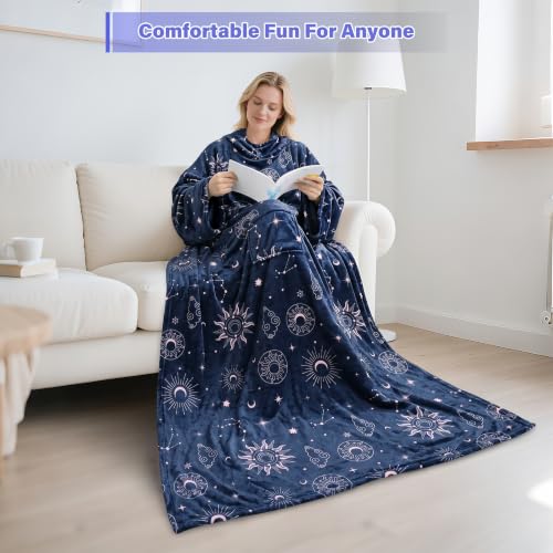 Catalonia Wearable Blanket with Sleeves for Women & Men, Fleece Wrap Throw - color: Astrology Navy