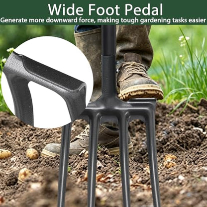 Pitch Fork, Metal Broadfork Garden Tool Long Handle, 4 Tine Mulch Hay Manure Digging Bedding Hay Potato Garden Fork Shovel for Gardening Loosening Soil Compost - size: 45"