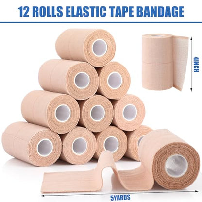 Geiserailie 12 Rolls 4 Inches Elastic Tape Self Adhesive Wrap Sports Pets | Cohesive Stretch for Ankle Knee Wrist, Sticks to Itself Not Skin Hair, Athletic Training Pet Animal Protection, Tan Beige - size: 4 Inch