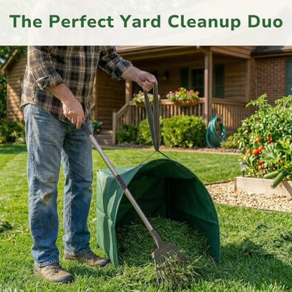 GreatBuddy Leaf Rake and Leaf Bags Combo, Adjustable Metal Garden Rake 29''-72'' 11Tines, 2 Pack 72 Gallon Reusable Yard Waste Bags, Heavy Duty Lawn Rake with Dustpan Leaf Collector for Yard Cleanup - size: 11 tines & 72 gal 2 packs