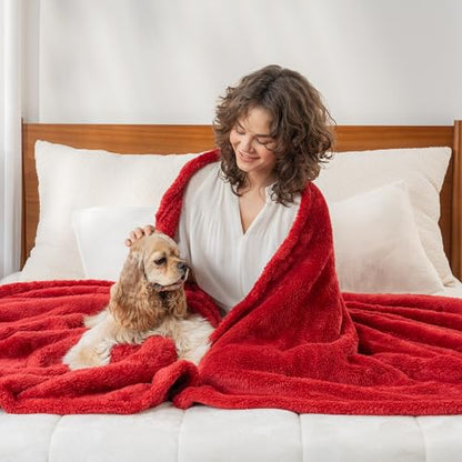 Berkshire Blanket Classic Extra-Fluffy Plush Twin Size Bed Blanket, Soft Fuzzy Long Hair for Couch Sofa Bed, Chili, 60x92 Inches - color: Chili, size: Twin/Twin XL