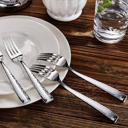KEAWELL Premium Louis 4-Piece Hammered Dinner Forks (4, 8.3" Dinner Fork) | 18/10 Stainless Steel Dinner Forks; Hammered Squared-Edge Handles; Smooth, Rounded Edges for Comfort; Dishwasher Safe - size: 8.3" Dinner Fork